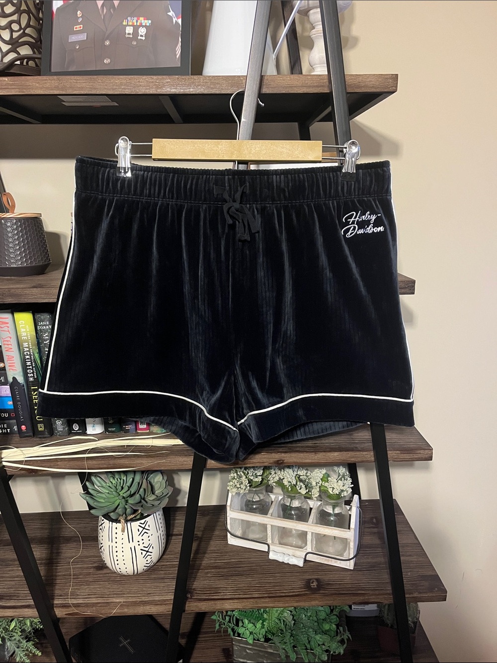 Harley Davidson Black Stripes Velour Pajama Bottoms Size L
